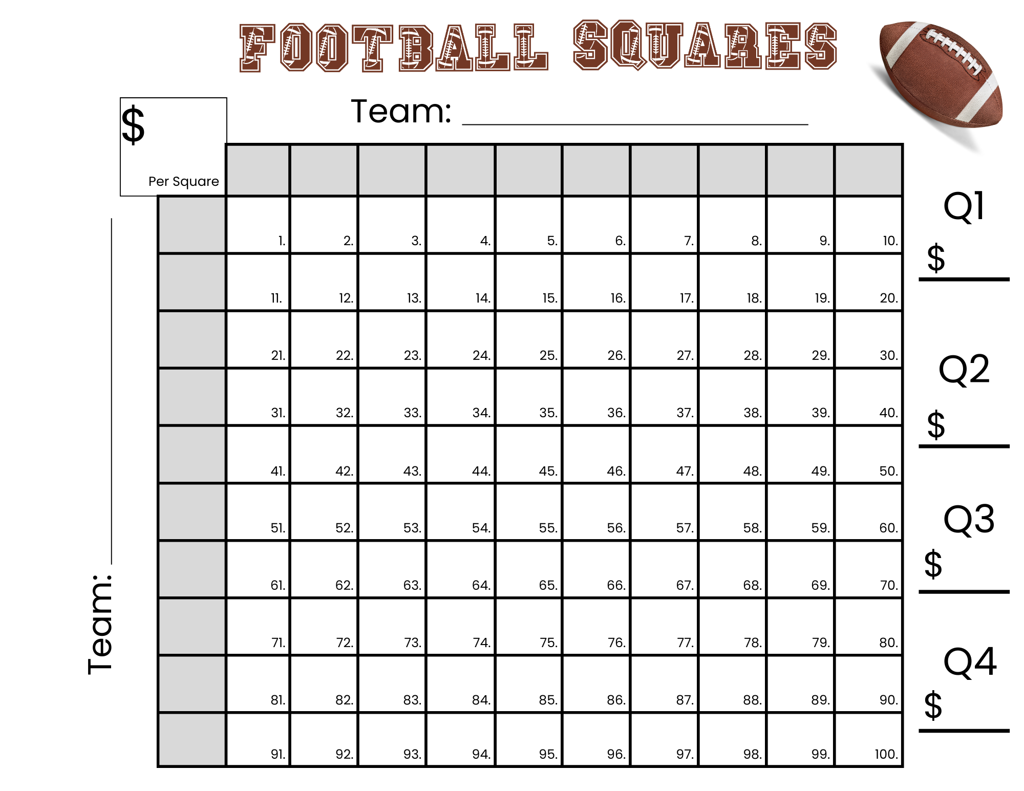 100 football squares game printable 10×10 football squares